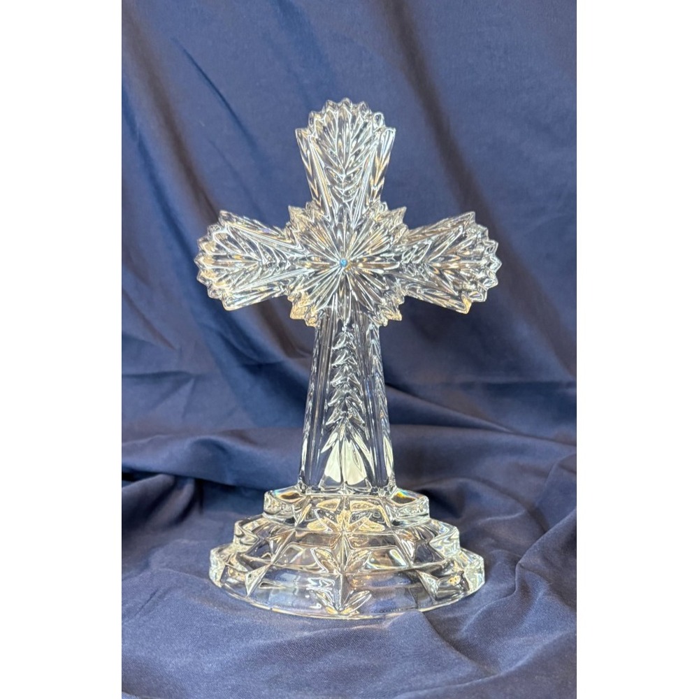 Lenox Germany Fine Crystal Art Glass Standing Cross Sapphire Rhinestone